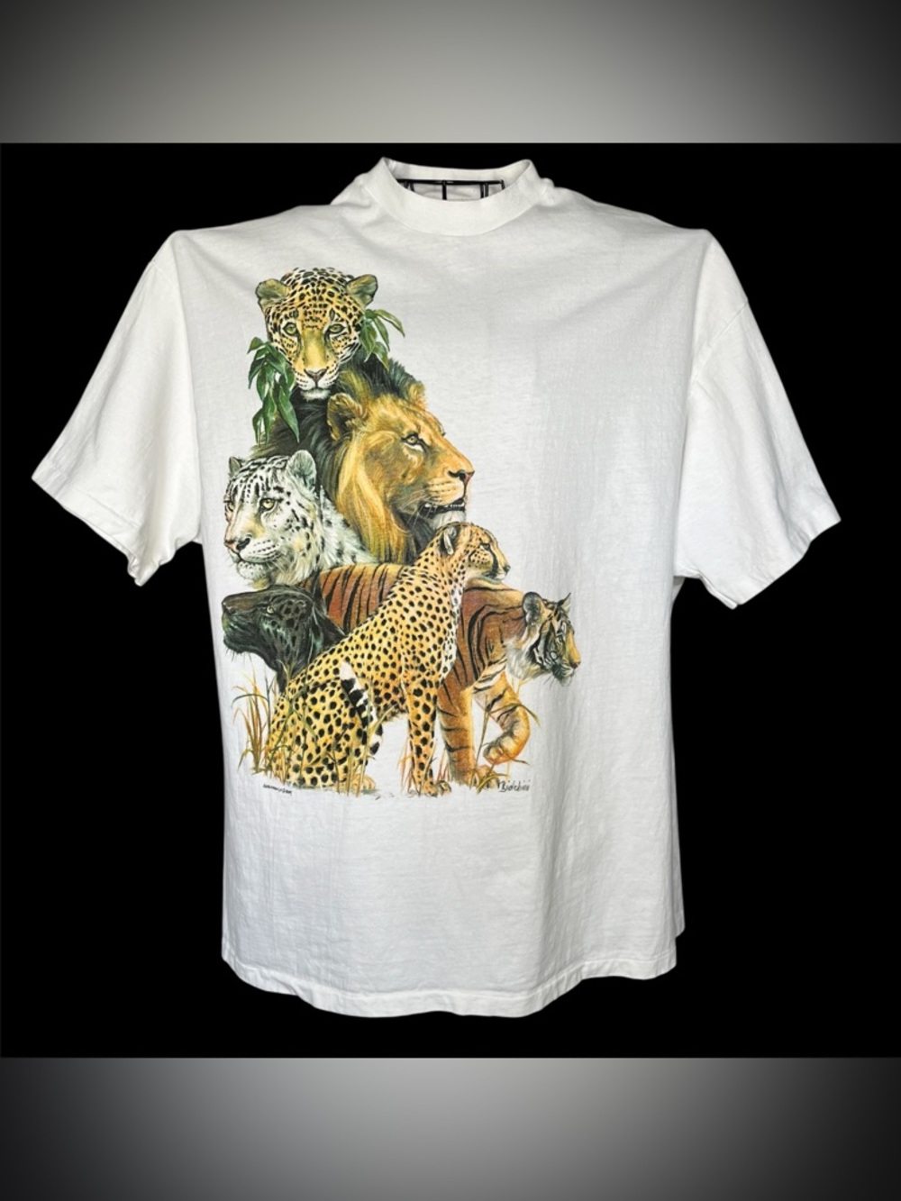 Vintage Wild Big Cats Safari Biolchini Harlequin Tee USA Single Stitch Unisex